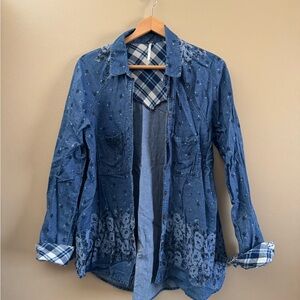 Free People Blue Floral Button Down Shirt
